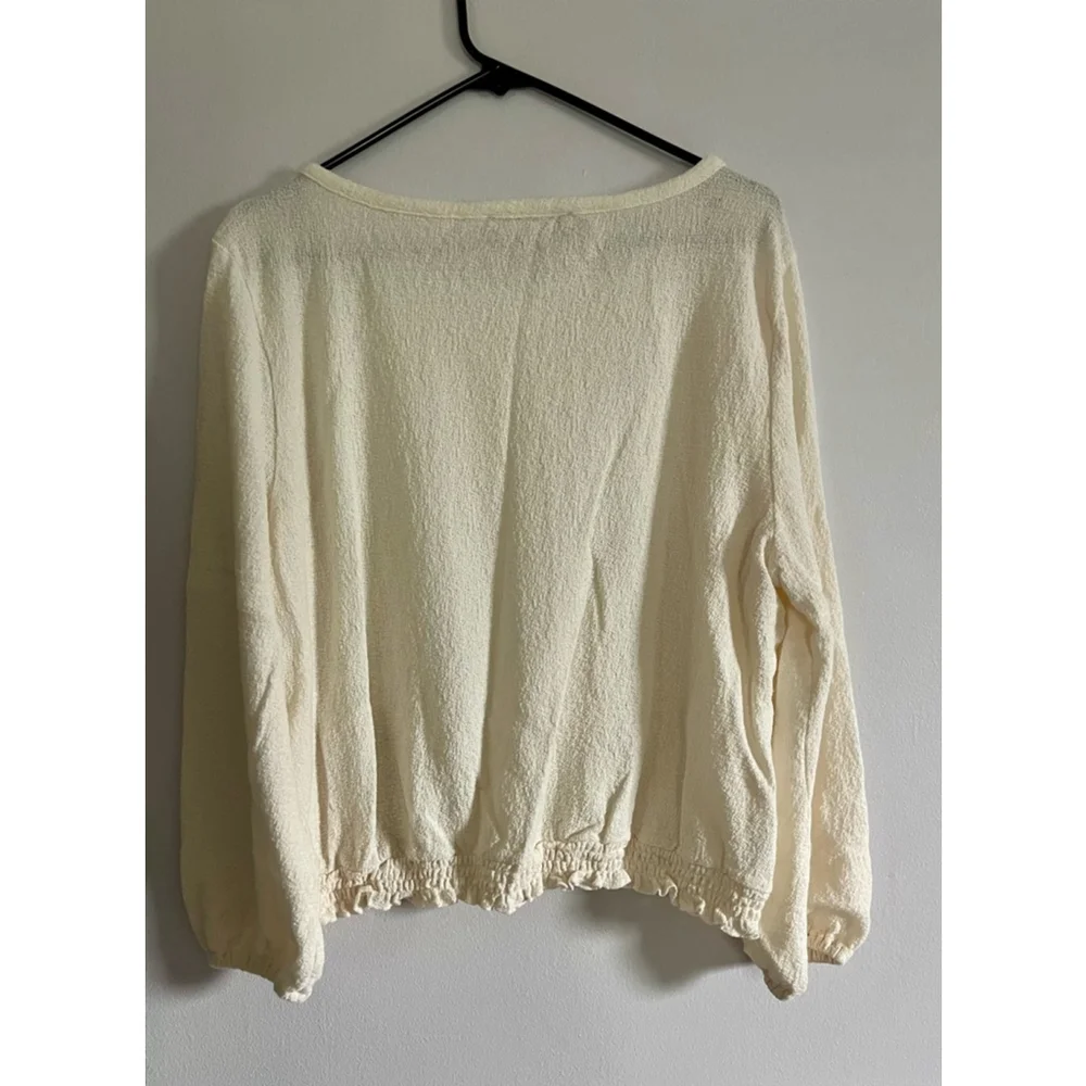 Loft cream textured puff sleeve blouse XL